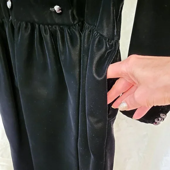 RARE Vintage Valentino Black Velvet Midi Dress, Italian size 44 - Picture 12 of 15